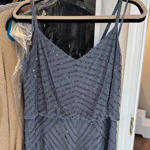 Adrianna Papell Dusty Blue Beaded Long Dress